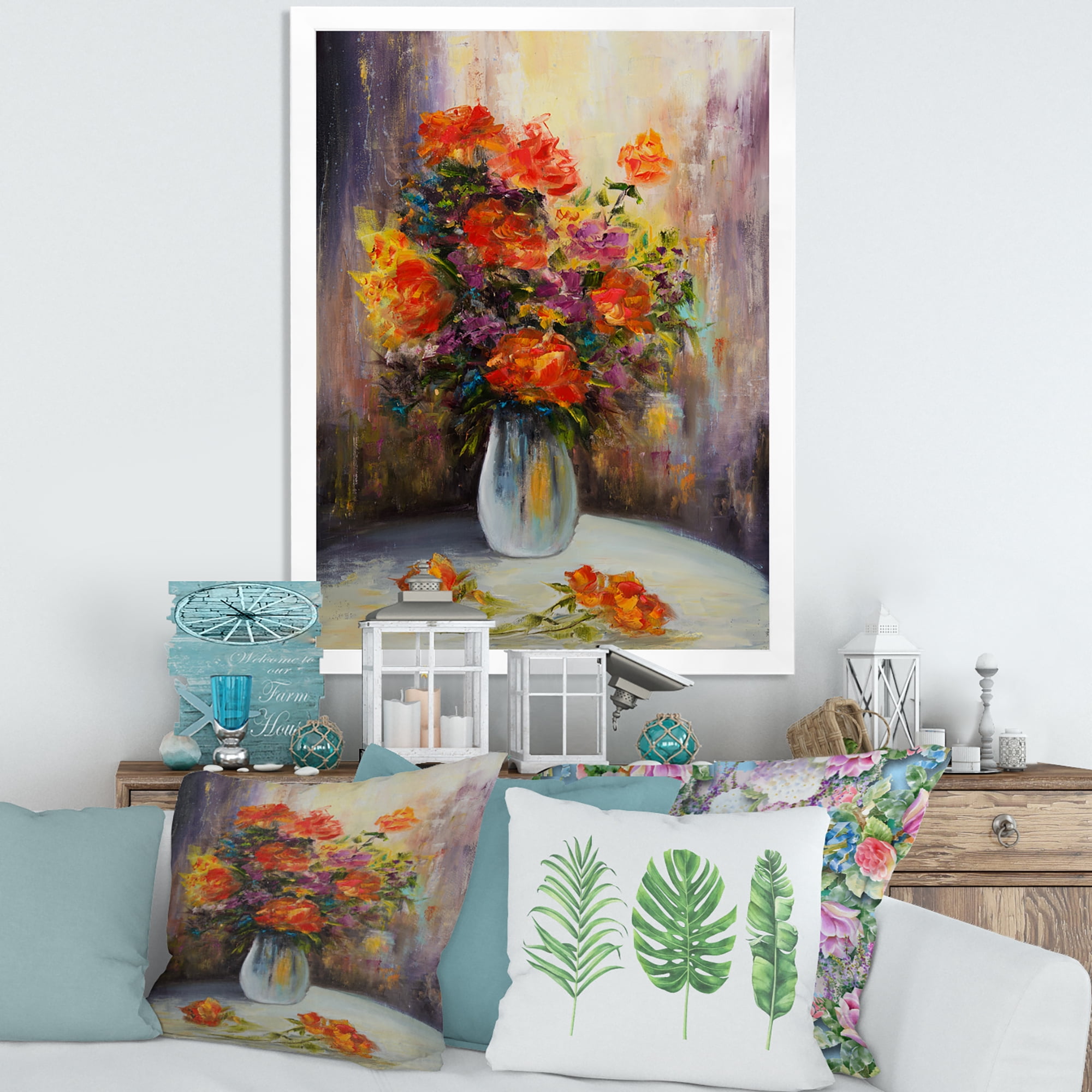 Designart 'Still Life Bouquet With Yellow and Red Flowers' Traditional Framed Art Print