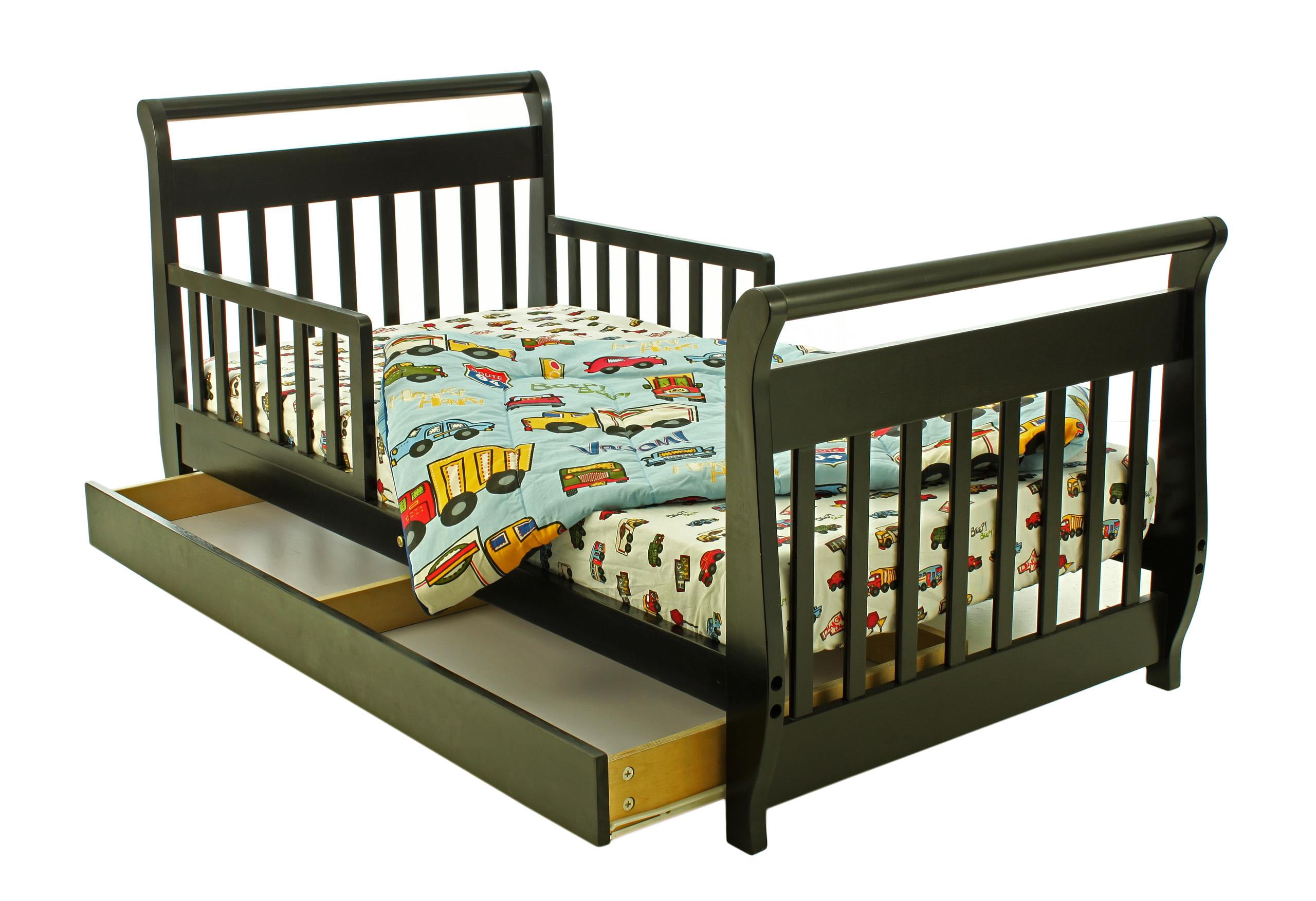 Dream On Me Sleigh Toddler Bed with Storage Drawer in Black