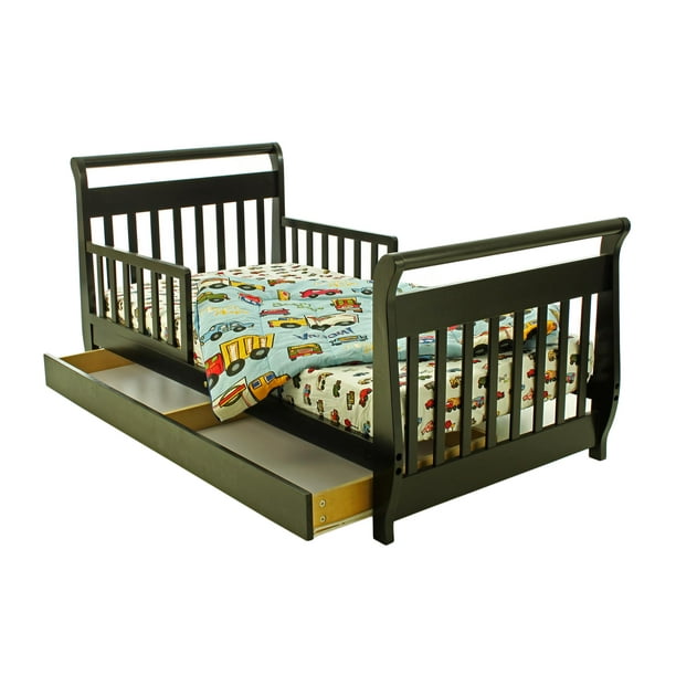 Dream On Me Sleigh Toddler Bed with Storage Drawer in Black