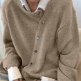 thumbnail image 6 of Baqcunre Womens Cardigan Women's Solid Color Fashion Casual Buckle Irregular Round Neck Knitted Sweater Cardigan Crewneck Sweatshirts Fall Outfits Beige L, 6 of 7