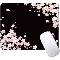 Cute Pink Flowers Mouse Pad, Cherry Blossom Mouse Pad, Serene Blossoms on Black Elegant Floral Mousepad, Japanese Minimalistic Mice pad for Computer Office Girl, 9 x 8 Inch