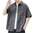 thumbnail image 7 of Lenago Shirts for Men Solid Color Casual Loose Short Sleeved Shirt Jacket T-shirt, 7 of 7
