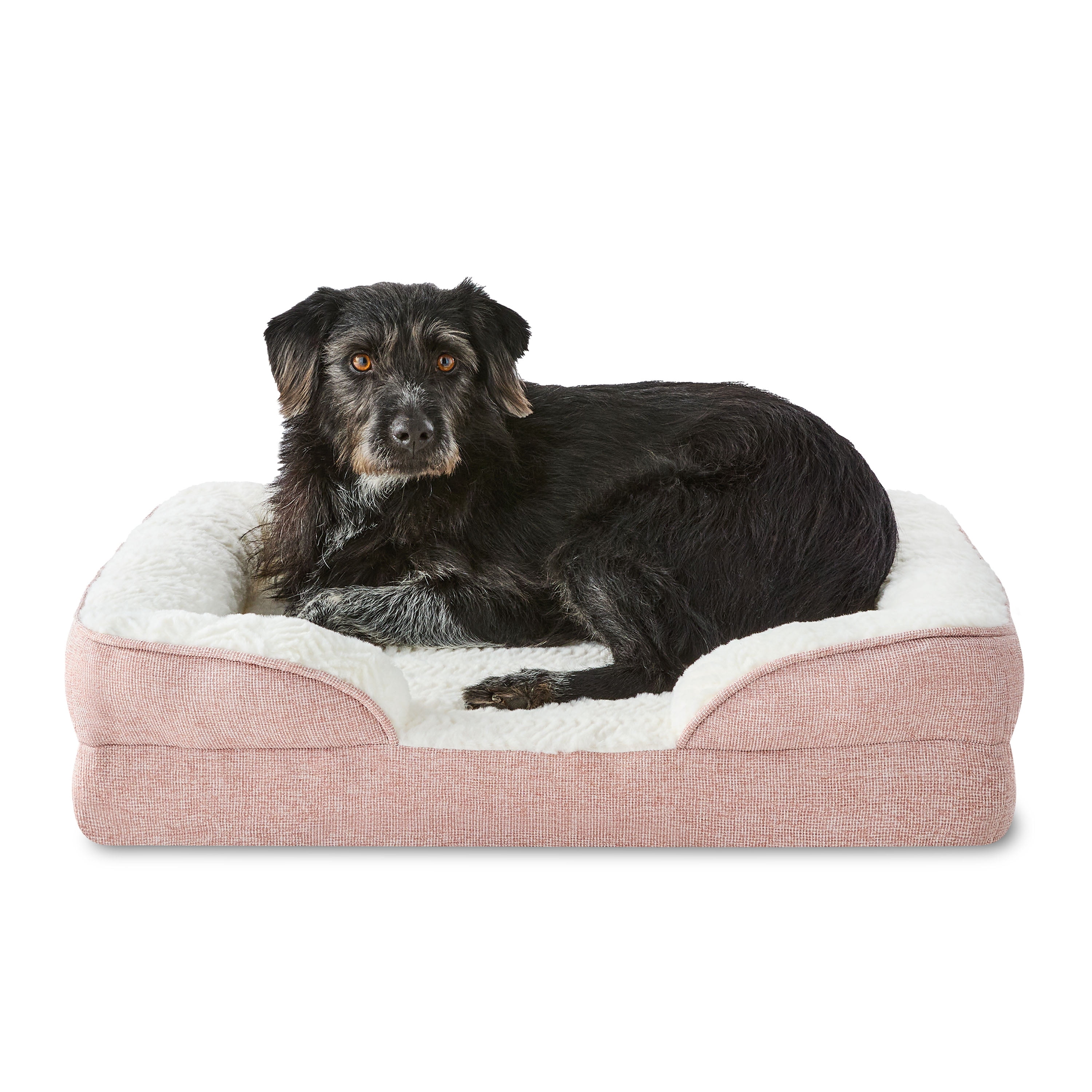 Vibrant Life Small Orthopedic Bolster Dog Bed, Pink, 23" x 28"