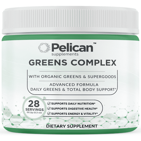 Pelican Greens Complex Powder – Organic Greens & Superfoods Formula – Daily Nutrition & Digestive Wellness Support – 151.2g