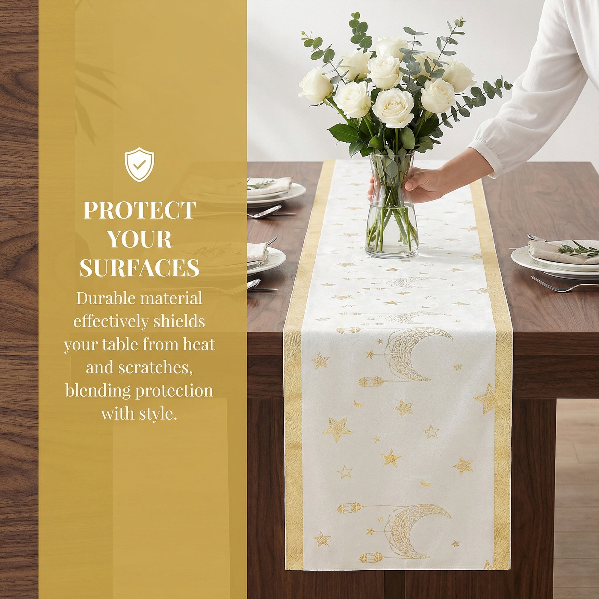Unique Bargains Long Polyester Kitchen Runner Table Runner for Decor White 13"x106.3"