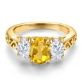 thumbnail image 3 of Gem Stone King 18K Yellow Gold Plated Silver Yellow Citrine and White Moissanite Filigree Style 3 Stone Ring for Women (2.30 Cttw, Oval 8X6MM and 6X4MM, Size 9), 3 of 6