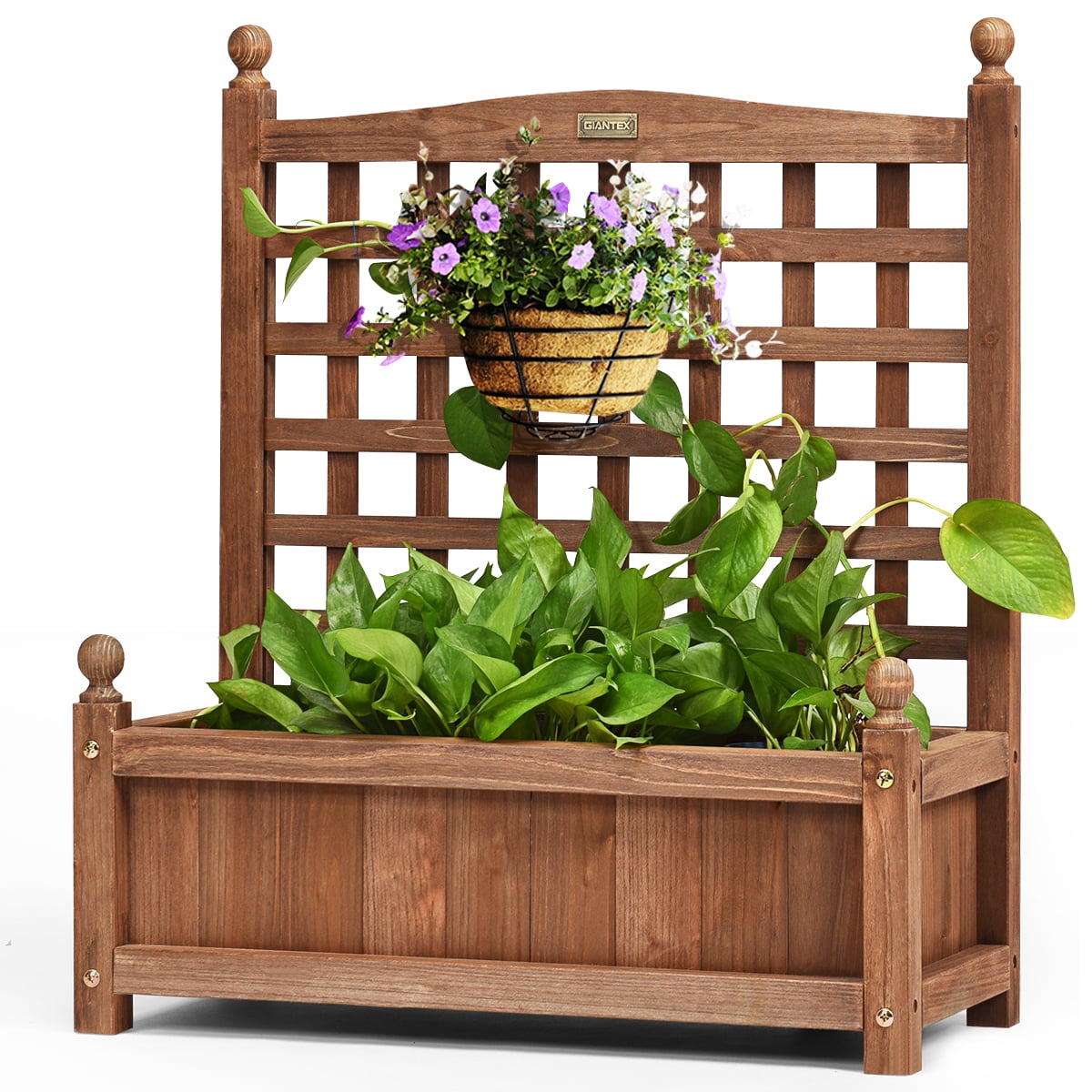 Costway Solid Wood Garden Planter Box with Lattice Flower