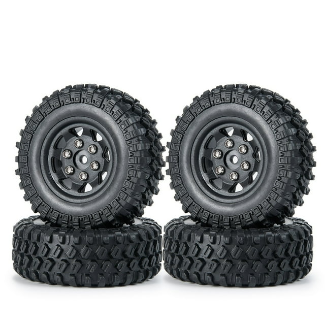4* 1:24 RC Car Rubber Beadlock Tires Wheels Rim For Axial SCX24 90081 00001 00002
