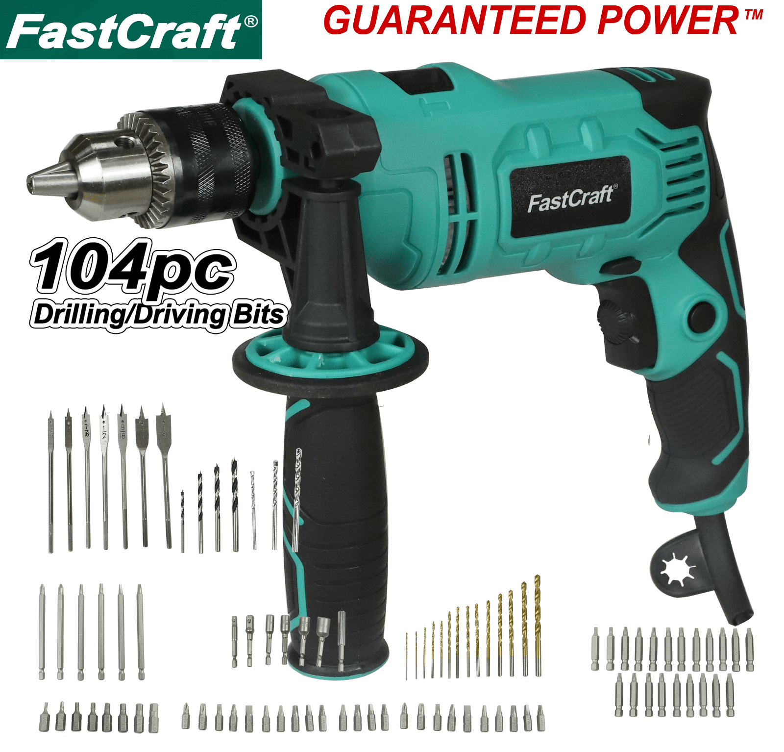 HAMMER DRILL HEAVY DUTY CORDED ELECTRIC IMPACT DRILL WITH BIT SET 104PCS CASE 