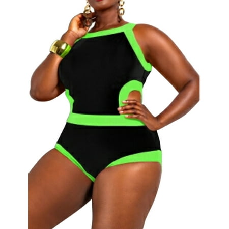 Starvnc Women's Plus-Size Maxi Swimsuit Fluorescent Open Back (Best Swimsuit For Apple Shaped Plus Size)