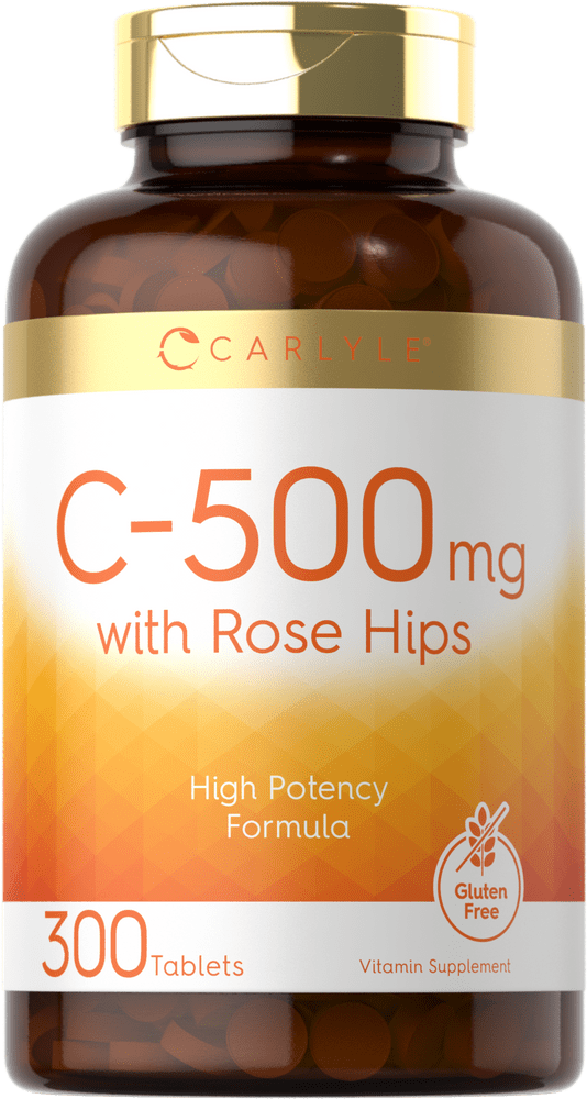 Vitamin C 500mg | 300 Tablets | Ascorbic Acid with Rose Hips | Vegetarian, Non-GMO, and Gluten Free Supplement | High Potency Formula | by Carlyle