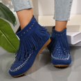 thumbnail image 2 of Oyedens Studded Cowboy Boots for Women Boho Tassel Suede No Heel Wide Calf Cowgirl Ankle Booties, 2 of 8