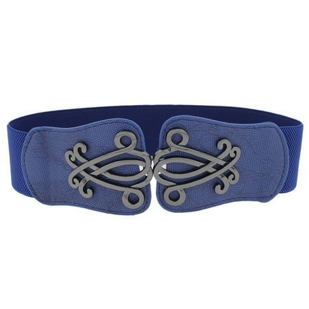 Buckle Dress Unique Bargains Women Dress Match Metal Interlock Buckle 6cm Width Blue Elastic Cinch Waistbelt ()