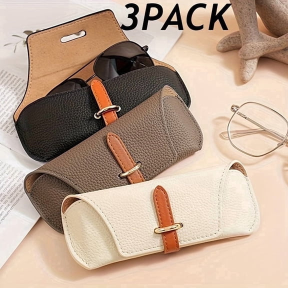 3 Pack Soft Glasses Case,PU Leather Protective Eyeglass Pouch with Secure Snap Closure, Durable & Scratch-Resistant Travel Organizer for Sunglasses,Readers