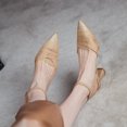 thumbnail image 5 of Zapatos de mujer de verano 2022, tacones altos gruesos, punta puntiaguda, correa en el tobillo, zapatos de tela de malla con tiras en el talón, 5 of 5