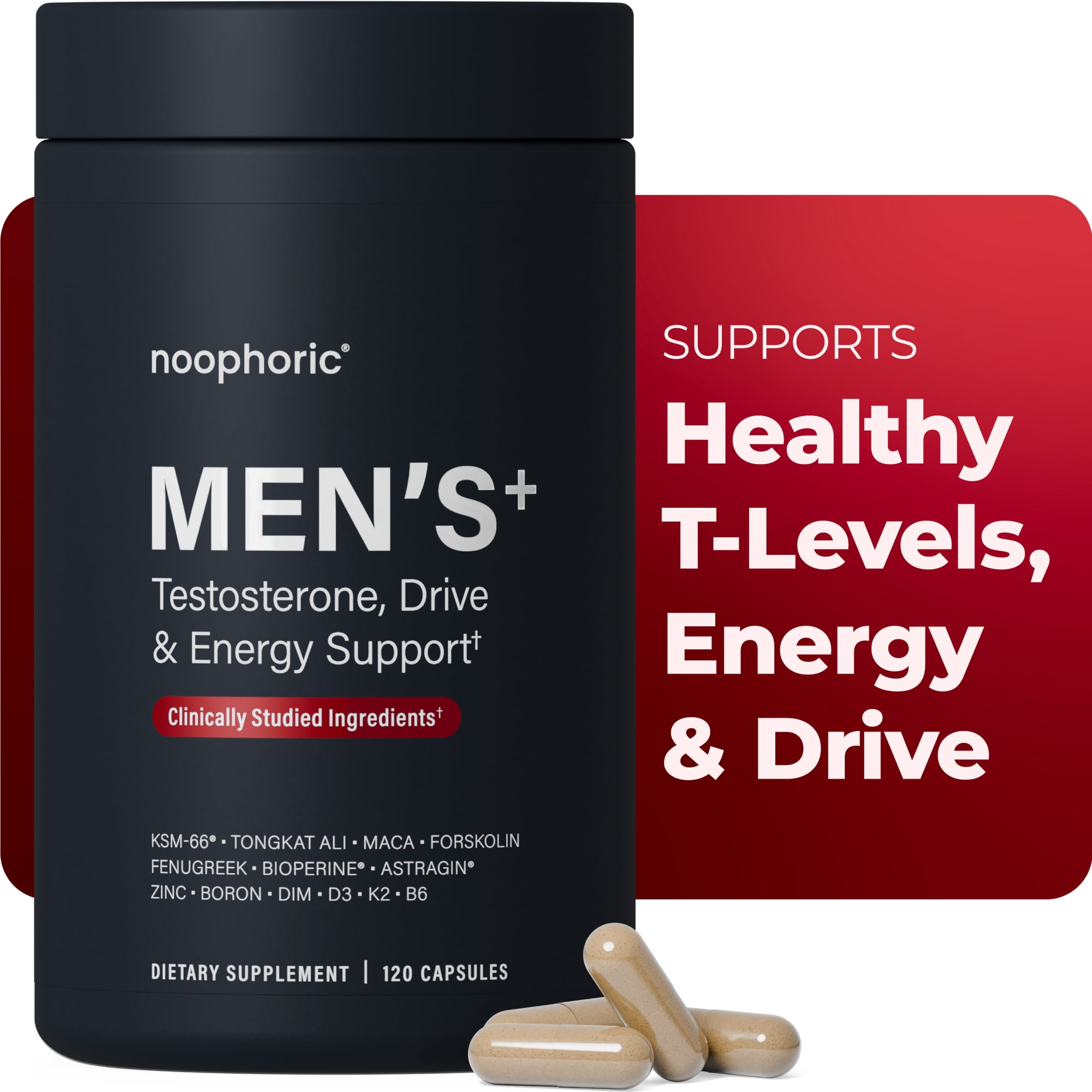 Noophoric Testosterone Booster for Men with KSM-66® Ashwagandha, Tongkat Ali & Boron, 120 Capsules