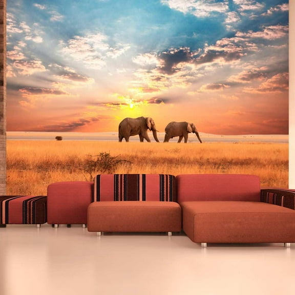 Tiptophomedecor Landscape Wallpaper Wall Mural - African Savanna Elephants
