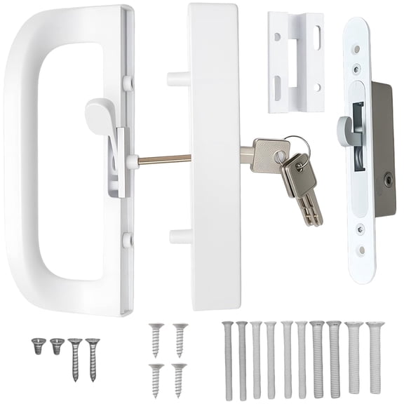 Sliding Patio Door Handle Set with Key Cylinder and Mortise Lock, Fits Door Thickness from 1-1/2" to 1-3/4", 3-15/16” Screw Hole Spacing, Reversible Design