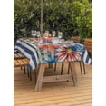 thumbnail image 3 of Outdoor Tablecloth with Umbrella Hole for Patio/Picnic/Party/Camping, 4th of July Waterproof Table Cloth Rectangle Table Cover Washable, Red Daisy Green Leaves Blue Striped Independence (60"x 120"), 3 of 8