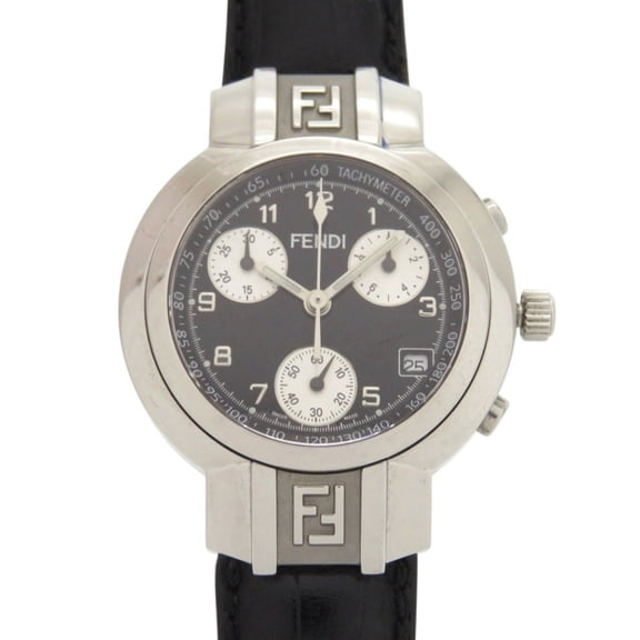Pre-Owned Fendi 4500L Horology Chronograph Stainless Steel Leather Black Quartz Watch... (Good)