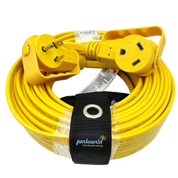 Parkworld 64392 RV 30A Extension Cord NEMA TT-30 with Handle, Camper 30amp TT-30P to TT-30R Flat Cable (100FT)