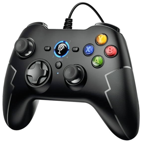 EasySMX Wired Gaming Controller,PC Game Controller Joystick with Dual-Vibration Turbo and Trigger Buttons for Windows PC/ PS3/ Android TV Box/Tesla(Black)