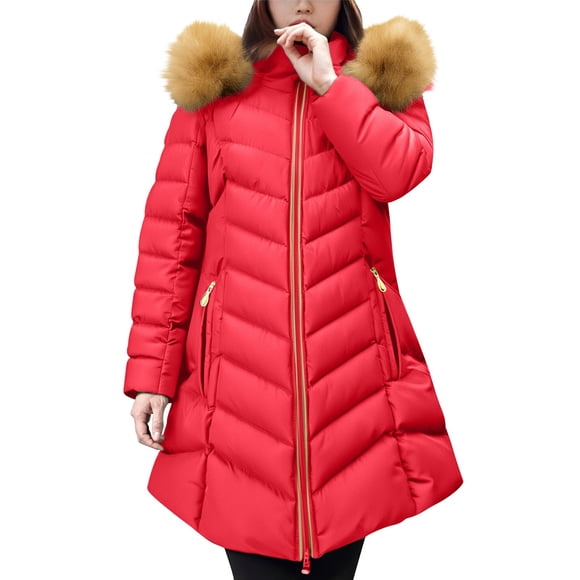 Aoiroe Heavy Winter Coats For Women Women'S Plus Size Winter Coats Long Puffer Jacket Womens Plus Size Coat Long Winter Coats For Women Oversized Casual Loose Solid Winter Coat Red M