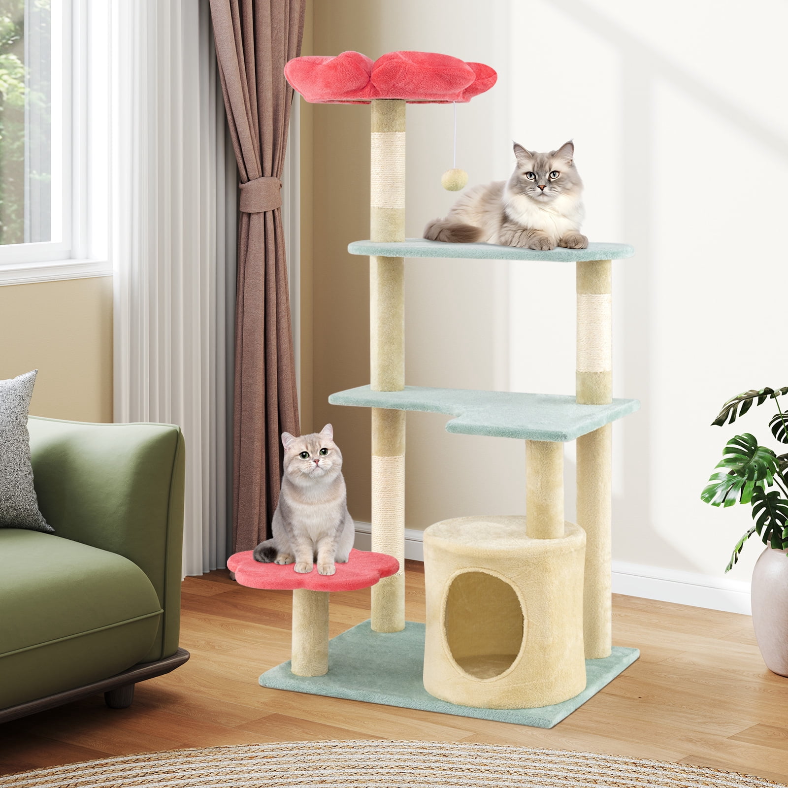 Gymax 49'' Flower Pink Cat Tree w/Flower-shaped Soft Perch Sisal Scratching Posts