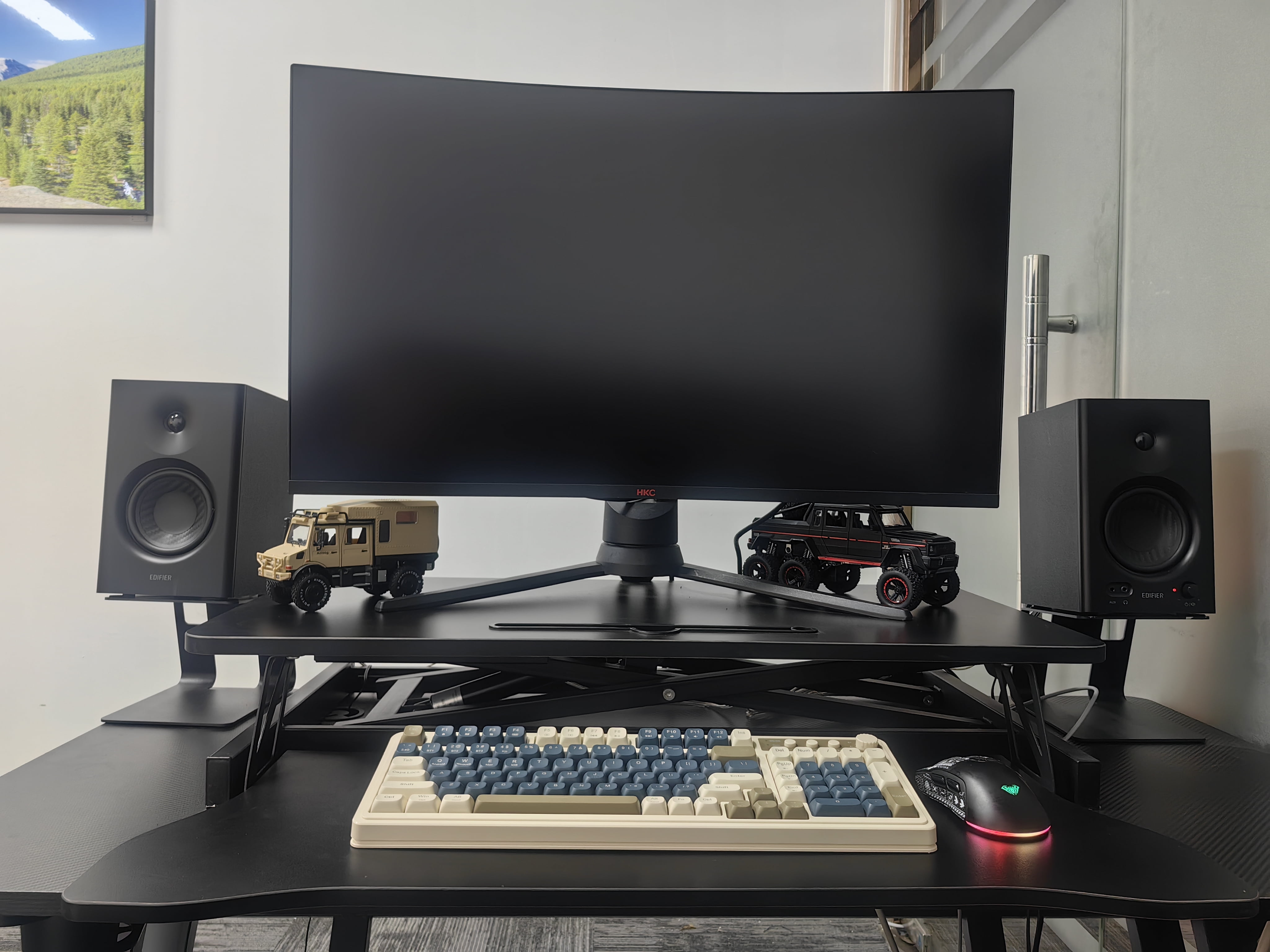32 Inch Desk Converter, Height Adjustable Sit to Stand Riser, Dual Monitor and Laptop Workstation with Wide Keyboard Tray (BLACK) BACK-TO-SCHOOL