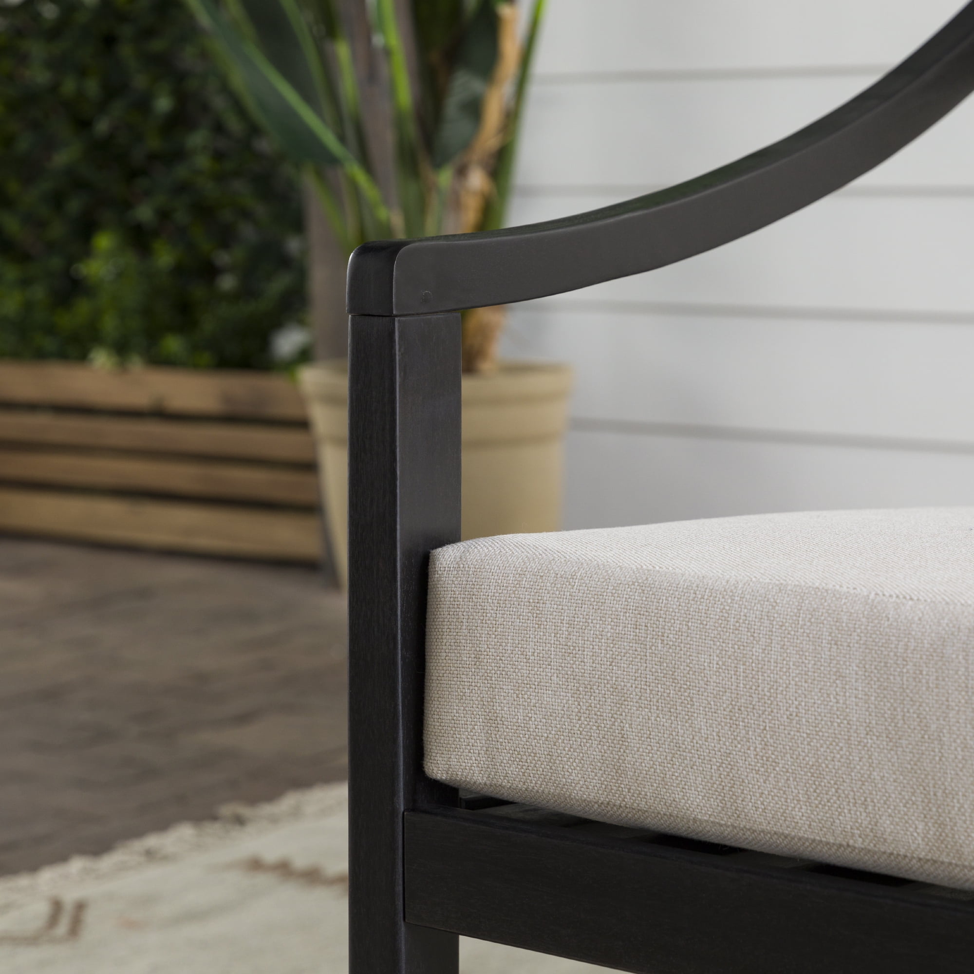 Walker Edison Modern Solid Wood Curved-Arm Outdoor Loveseat, Black