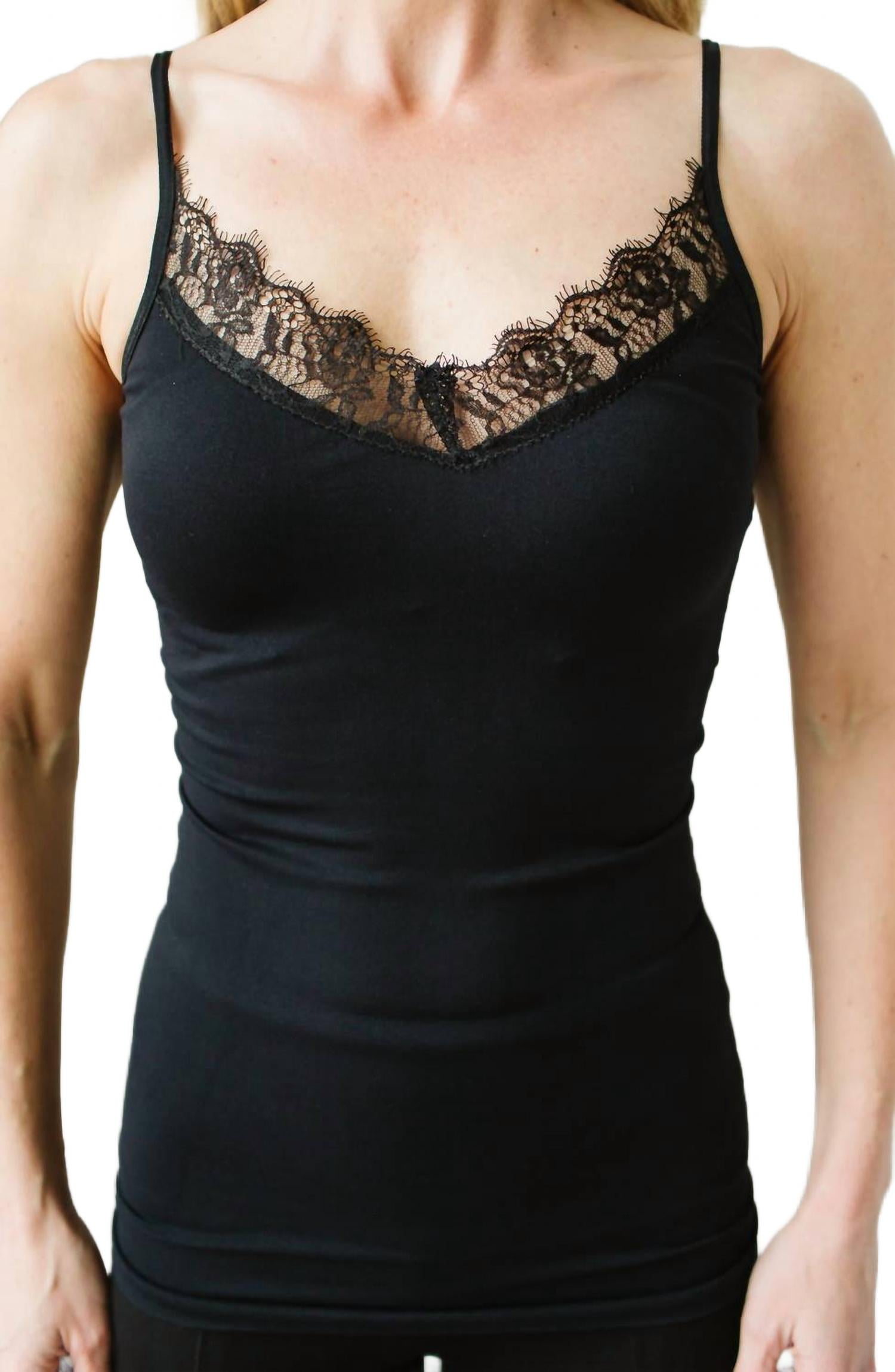 トップス MAISON SPECIAL Pinstripe Lace Camisole Strappy lace camisole top · Black · Shirts | Massimo Dutti