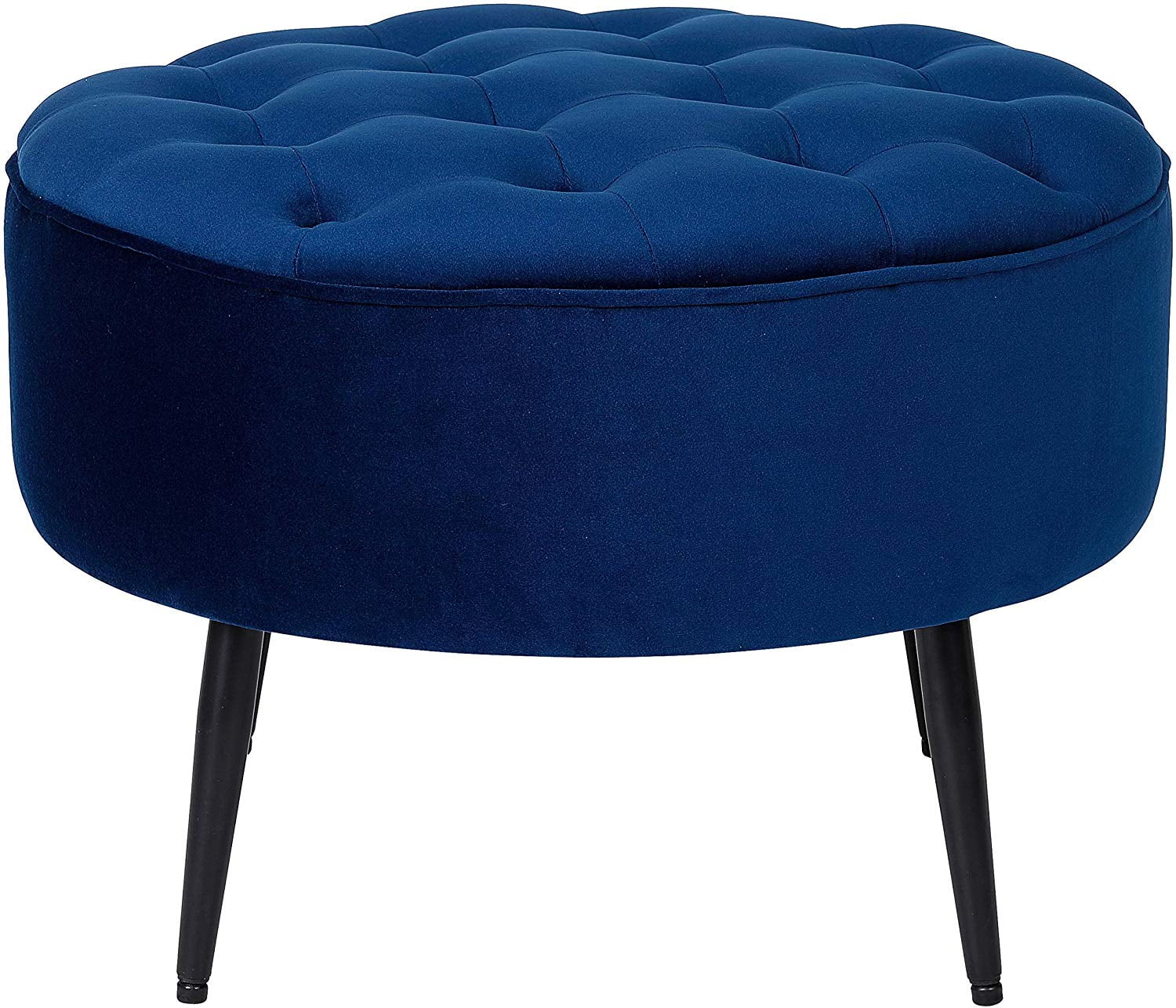 BirdRock Home Tufted Round Ottoman Velvet Foot Stool Navy