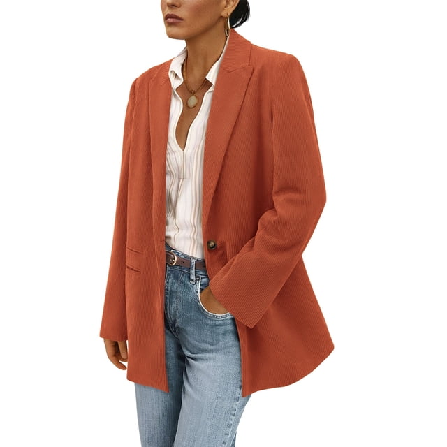 Blazer PRETTYGARDEN de Pana con Solapa Chaqueta de Invierno Rojo Ladrillo M