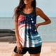 thumbnail image 3 of Traje de Baño de Mujer con Pantalones Cortos Conservador Cintura Alta Día de la Independencia Impreso Traje de Baño de Dos Piezas, Largo Torso Camiseta con Almohadillas Extraíbles, 3 of 6
