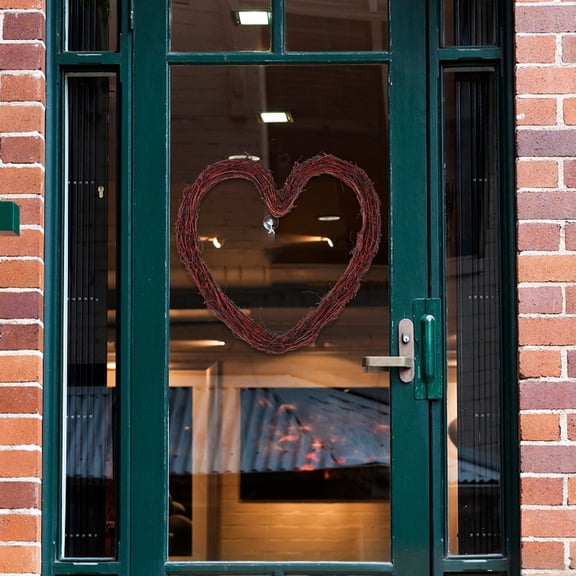 Raindrops Heart Shaped Red Rattan Wreath for Front Door, 1 Piece Craft Decoration