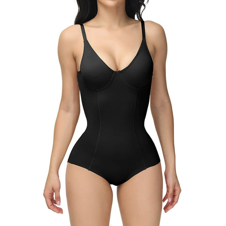 Women's Shapewear Bodysuits Solid Suspender Button Chest Support Crotch Body  Shapers Black M 