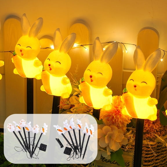 OEFNTAC 6pc LED Solar Easter Bunny Carrot Egg Outdoor Garden Decorative Light Set for Yard Pathway Patio Holiday Festive Floor Courtyard Multicolor Easy Install Gift Waterproof Solar Lamp