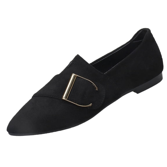 SuTry Women's Pointed Toe Loafers Slip On Metal Buckle Decor Comfortable Casual Walking Shoes(36)