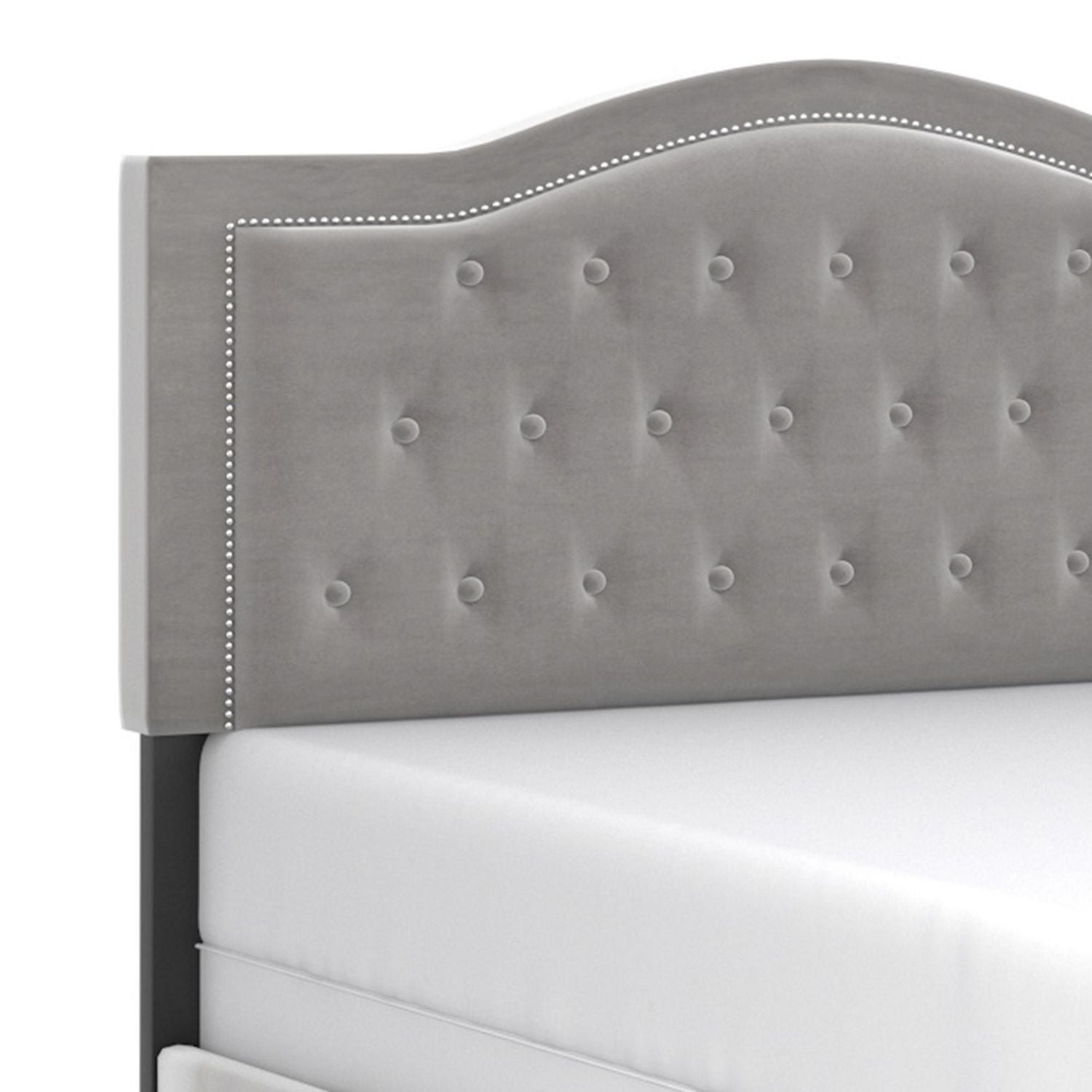 Grand lit moderne de 60 po revêtu de velours, gris pâle