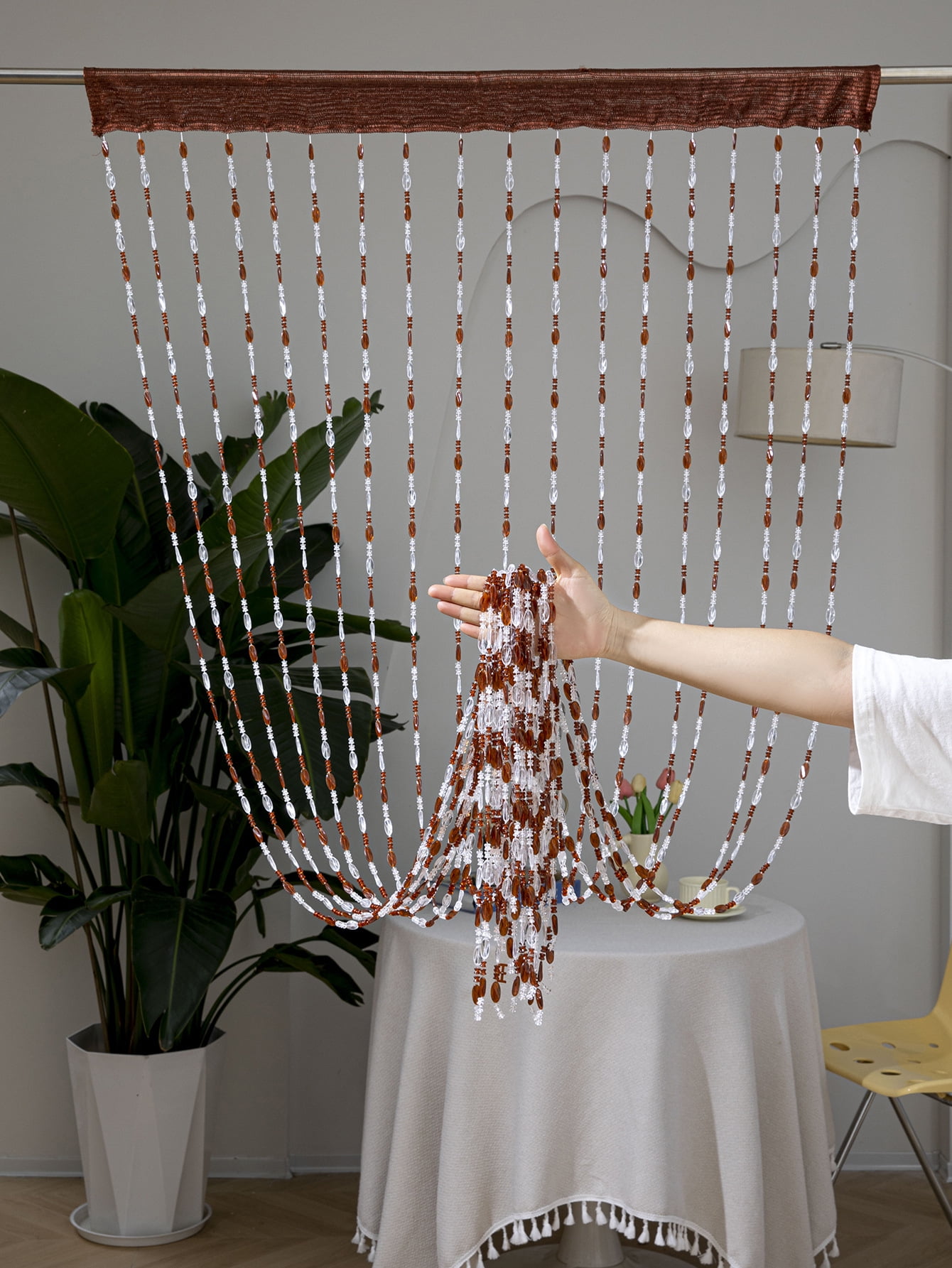 Firefly Hope 2pcs 39×78.7 Inch Clear Acrylic Beaded String Curtain, Tassel Accented Doorway Room Divider & Decor for Window, Living Room & Wedding, Coffee