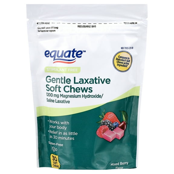 Equate Gentle Laxative Soft Chew for Constipation Relief, Mixed Berry Flavor, 30 Count
