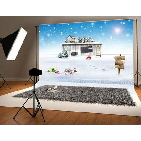 Image of HelloDecor 7x5ft Christmas Photography Background Gift Wooden Chalet Backdrops Xmas Snow Photo Booth Props