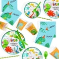 thumbnail image 2 of Plato de papel con forma de dinosaurio verde de dibujos animados, vaso de papel, mantel, cuchillo, tenedor, cuchara, decoración para fiestas, vajilla, 2 of 3