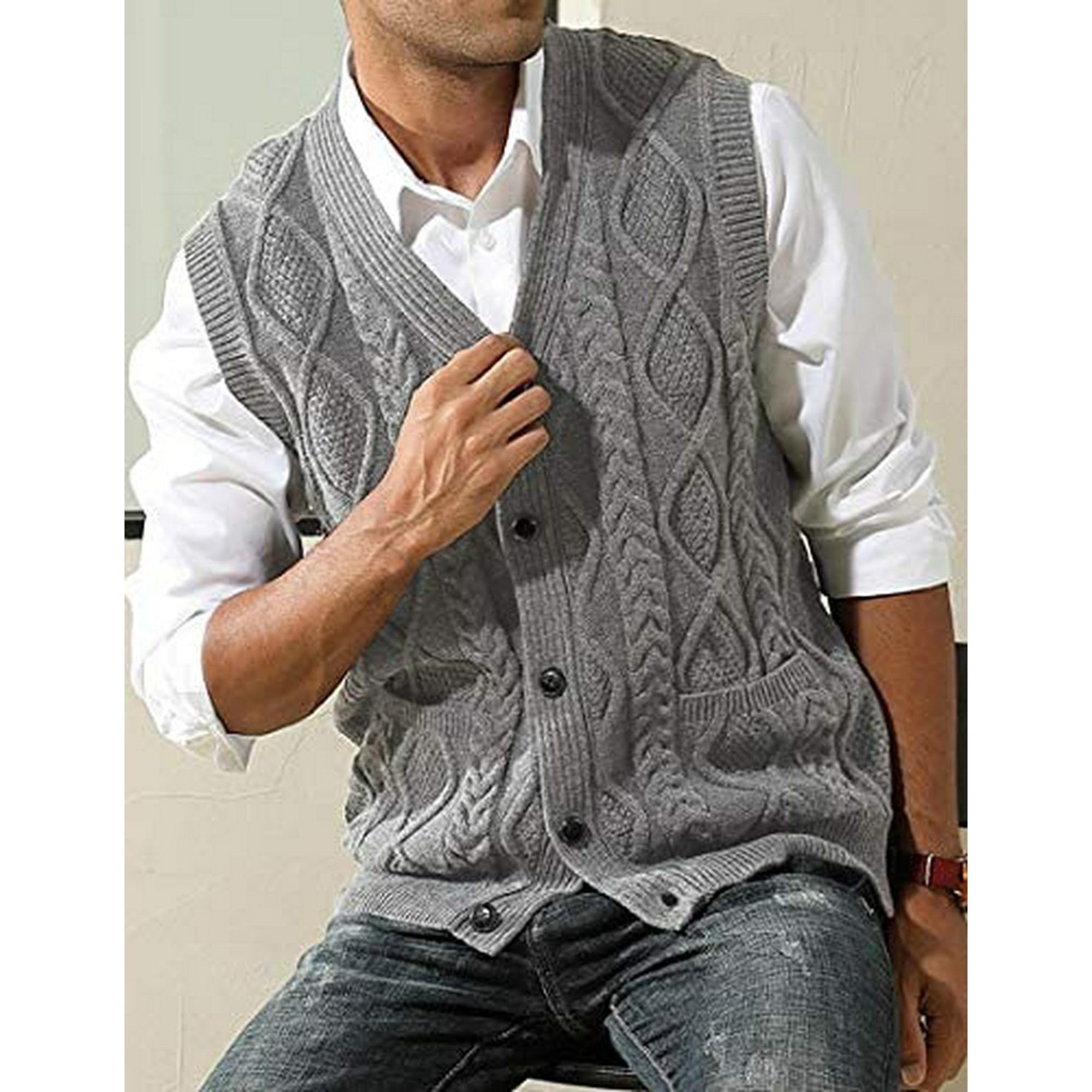 Gilet de Cardigan en Tricot a Cable Sans Manches pour Homme