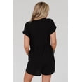 thumbnail image 3 of Women's Black V Neck Loose Cuffed Short Sleeve Romper, 3 of 8
