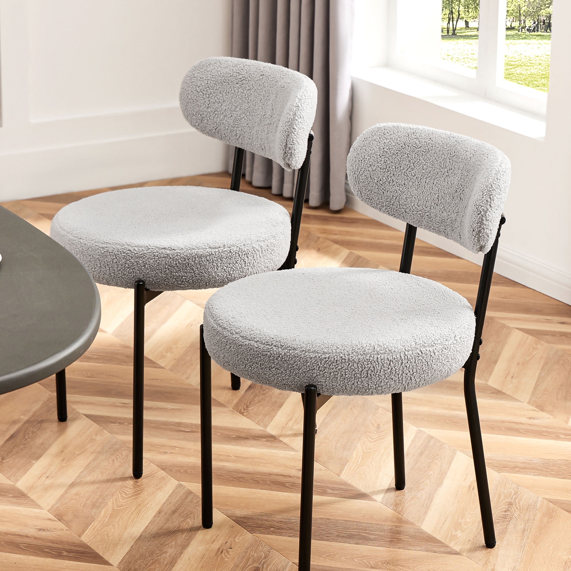 edx Upholstered Dining Chairs, Mid Century Modern Round Dining Room Chairs for Vanity For Living Room Set of 4, Gray