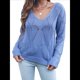 thumbnail image 1 of Suéteres de Otoño con Cuello Redondo de Crochet y Aberturas, Bonitos Suéteres de Invierno para Mujer, A Púrpura M, 1 of 10