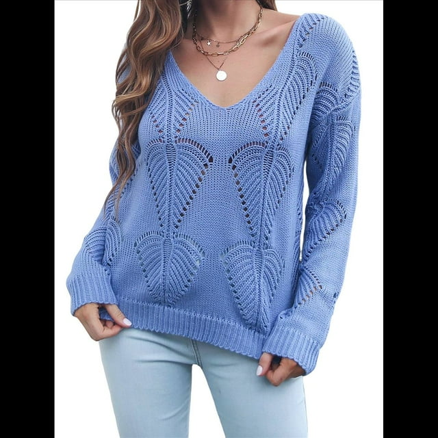 Suéteres de Otoño con Cuello Redondo de Crochet y Aberturas, Bonitos Suéteres de Invierno para Mujer, A Púrpura M