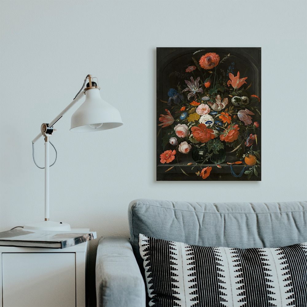 Stupell Industries Coral Florals over Dark Bouquet and Gothic Arch Designed by Ziwei Li