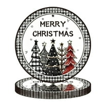 PuSpu Christmas Parties Disposable Tableware Black White Checkered Christmas Tree Theme 7-inchs 9-inchs Paper Plates Paper Cups Tissue Set Of Party-Themed Paper Plates Set